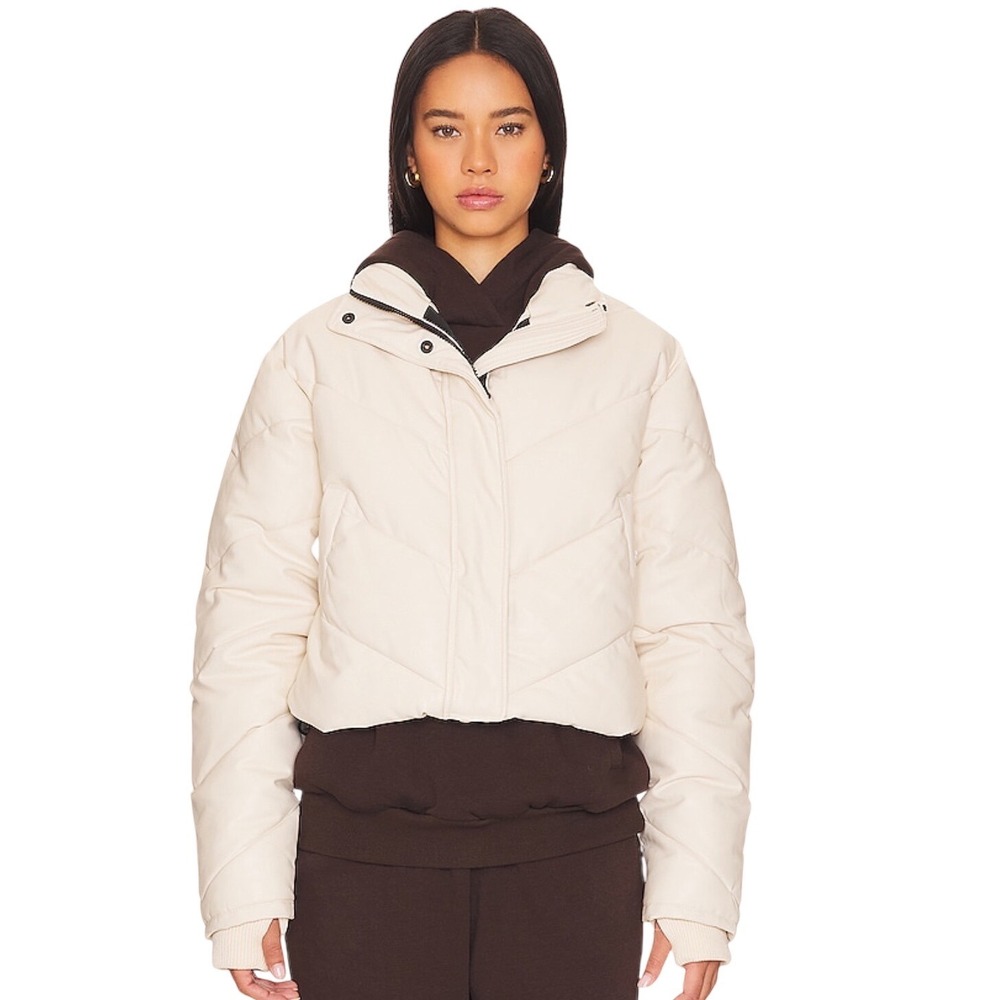 IVL Collective Faux Leather Cropped Puffer Jacket Cream Beige Size XS